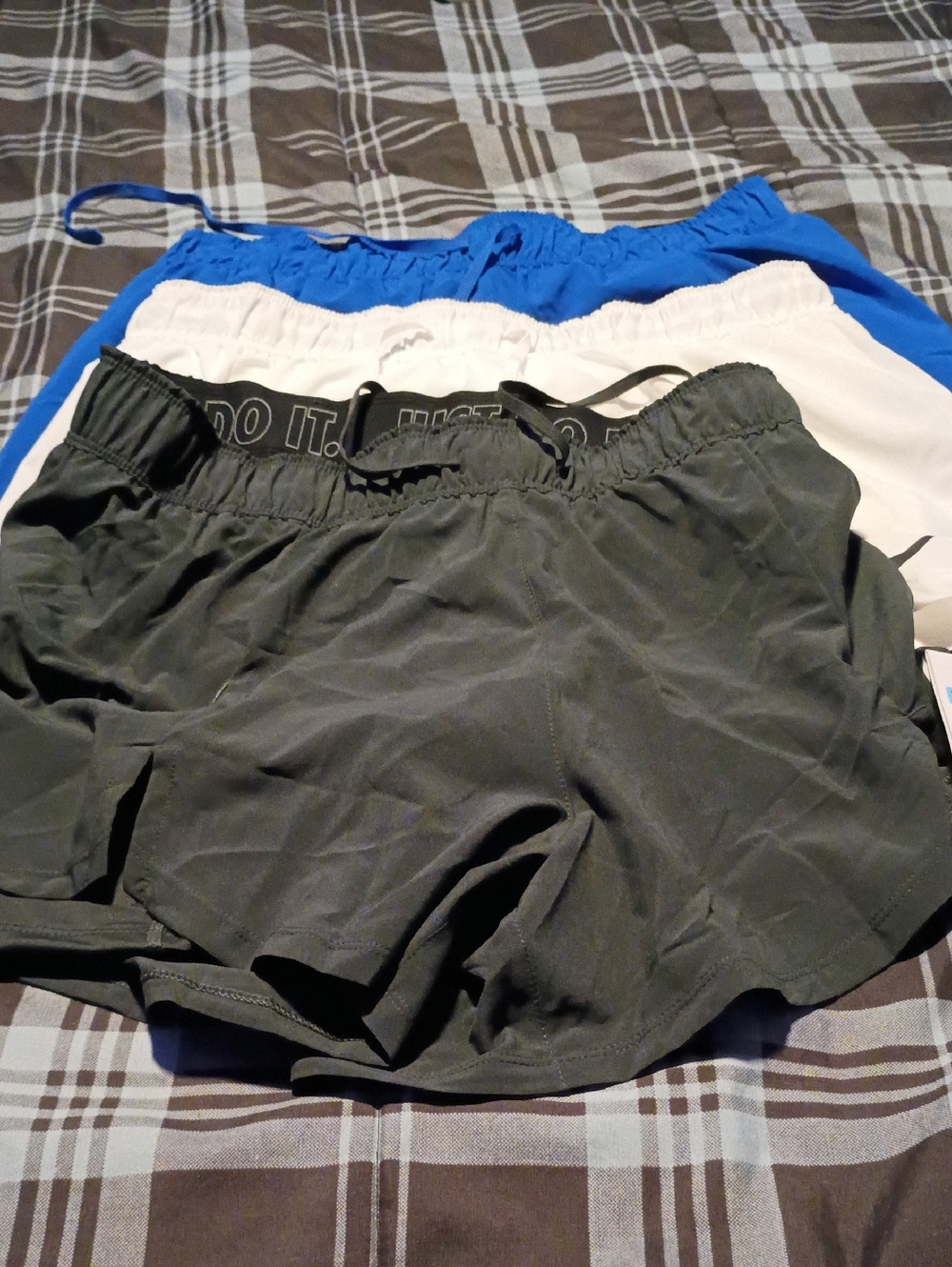Nike Women's Athletic Shorts Trio in Blue, White and Grey